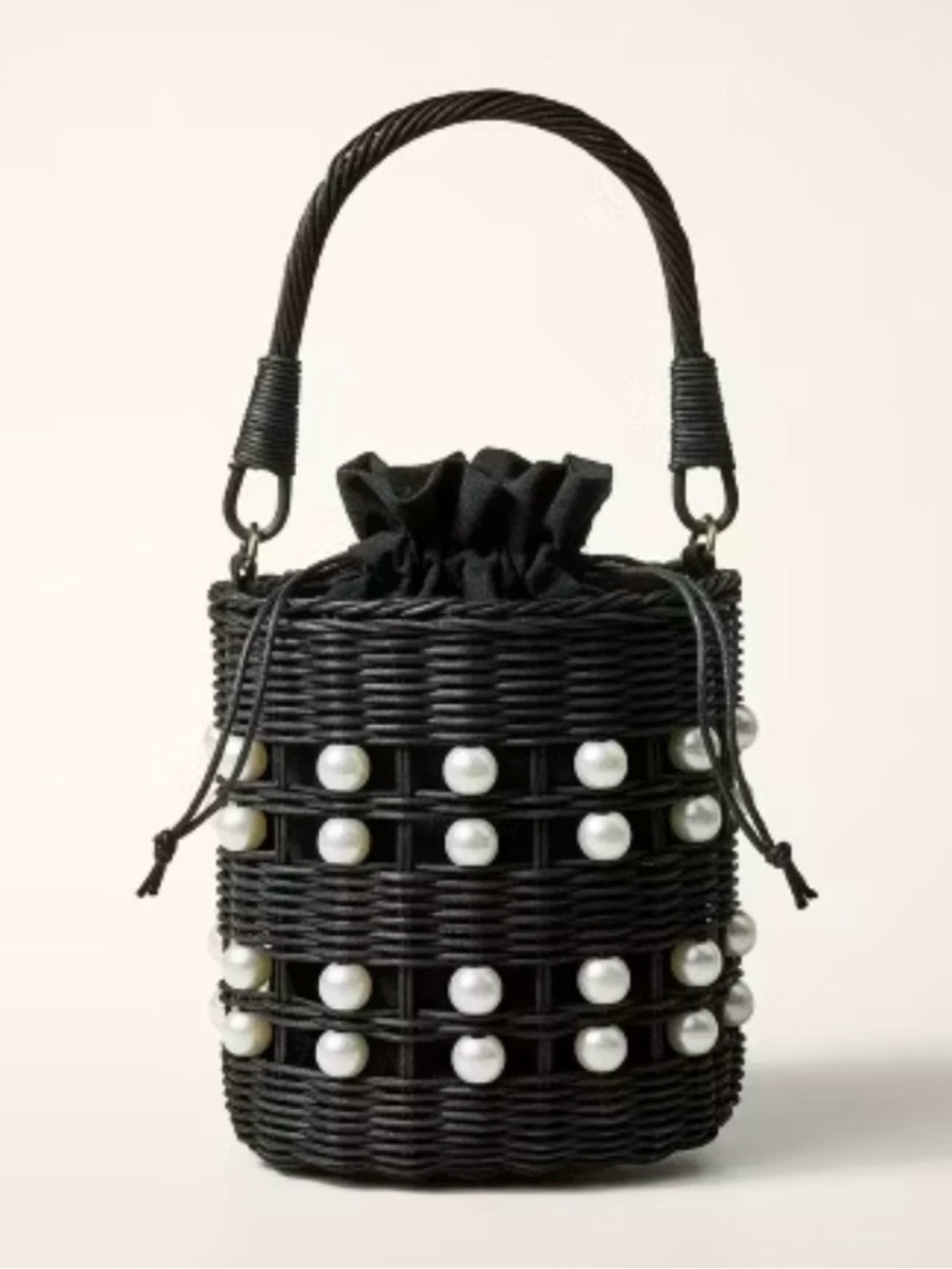 Kate Spade for Target Black Pearl-Trim Wicker Mini Bucket Bag